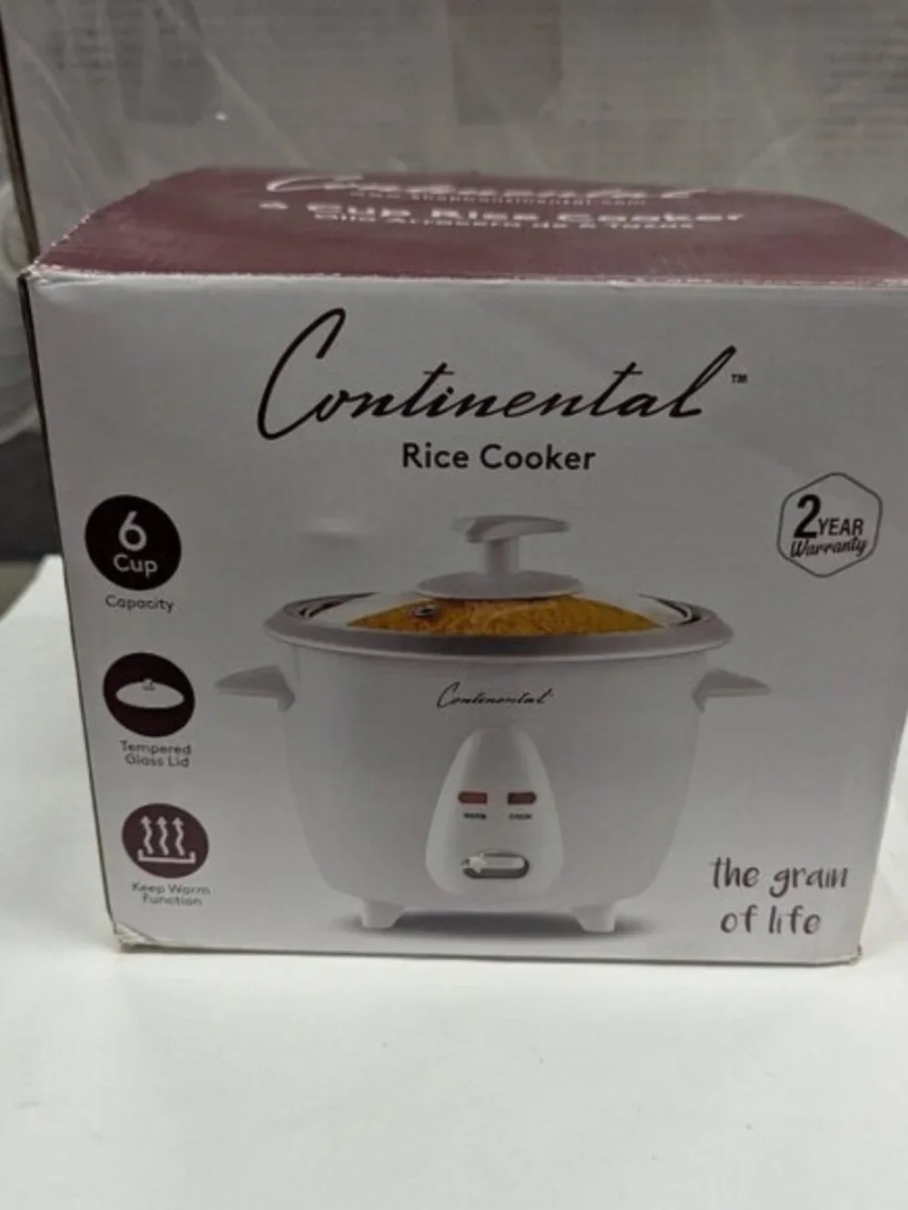 Continental Electric Rice Cooker | 6-Cup, Keep Warm, Glass Lid